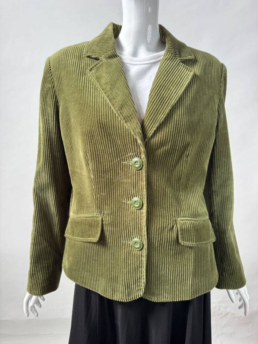 Dressbarn Olive Green Corduroy Blazer Jacket Womens Size M Button-Front Lined Ma